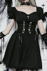 Black Gothic Bandage Corset Embroidery A-line Lolita Mini Dress