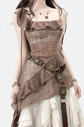 Unique Design Ruffle Asymmetrical Slip Mini Dress