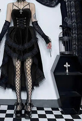 High Low Swing Lace Smocked Midi Dress