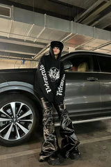 High Street Dark Coated Wide Leg Pants