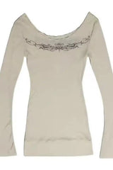 Y2K Gothic Print Knit Top