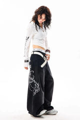 Y2K High Waist Wide Leg Denim Pants