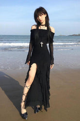 Gothic Tiered Ruffle Maxi Dress