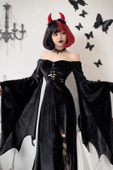 Gothic Velvet Bat Sleeve Dark Maxi Dress