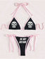 Edgy Color Block Skull Tie Strap Swimwear
