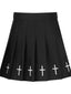 High-Waist Dark Skull Embroidered Pleated Mini Skirt