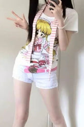 Edgy Harajuku Graphic Fitted Cotton T-shirt