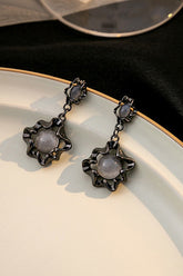 Dark Cat's Eye Stone Silver Pin Earrings