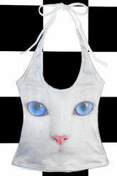 Retro Y2K Cute Cat Printed Halter Top