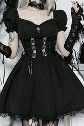 Black Gothic Bandage Corset Embroidery A-line Lolita Mini Dress