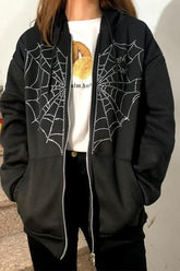Gothic Spider Web Zip Up Hoodie