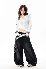 Y2K High Waist Wide Leg Denim Pants