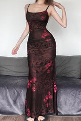 Halloween Retro Floral Print Split Bodycon Dress