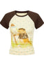 Illustrated Cat Contrast Raglan T-Shirt