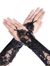Gothic Satin Lace Sequins Fingerless Gloves
