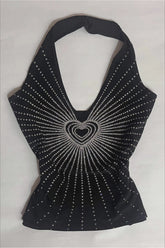Heart Rhinestone Halter Top