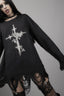 Knit Cross Cutout Distressed Long Sleeve Sweater
