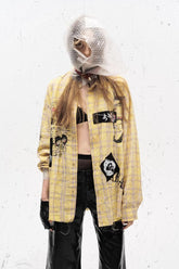 Unisex Yellow Plaid Graffiti Punk Loose Blouse