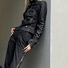 Short Black Fitted Leather Jacket