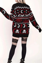 Gothic Moon Skull Pattern Loose Long Sleeve Knit Sweater