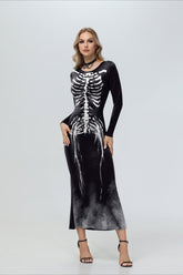 Skeleton Print Halloween Maxi Dress