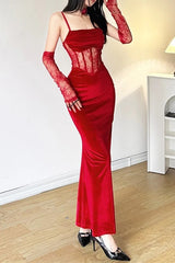 Winter Lace Fishbone Sling Sleeve Formal Maxi Dress