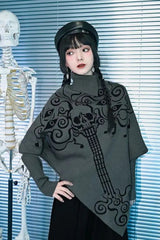 Asymmetric Jacquard Batwing Sleeve Sweater