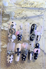 Pink Note Polka Dot Strappy Press On Nails