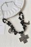 Punk Black Crushed Stone Cross Necklace