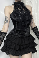 Gothic Ruched Rose Web Bow Tank Top