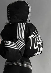 Striped Quilted Zipper Coat