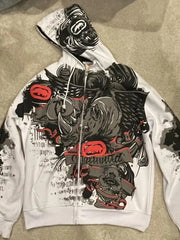 Streetwear Skull Eye Print Black Pullover Hoodie