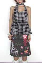 Retro Punk Graffiti Star Slit Skirt