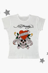 Vintage Skull Rose Print T-shirt