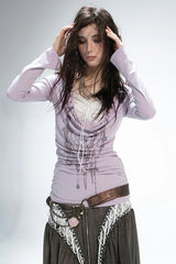 Tattoo Print Fake Two-piece Gothic Knit Top