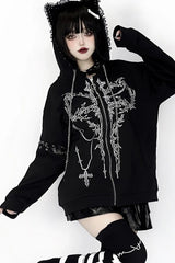 Harajuku Cross Lace-up Splicing Hoodie