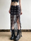 Plaid Drawstring See Through Skirt