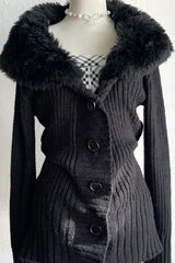 Gothic Y2K Fur Collar Knitted Sweater