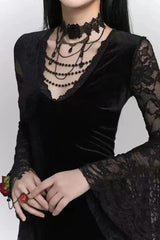 Gothic Lace Patchwork Flare Sleeve Maxi Dress