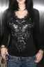 Butterfly Print Lace Neck Crop Tops
