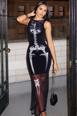Halloween Skull Mesh Bodycon Dress