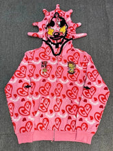 Streetwear Rhinestone Cartoon Print Zip Hoodie