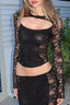 Lace Cutout Long Sleeve Crop Tops