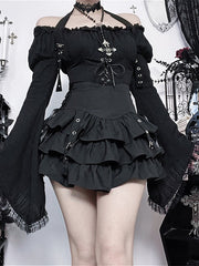 Gothic Strappy Off Shoulder Halter Blouse