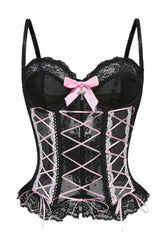 Cross Front Bow Lace Boned Corset