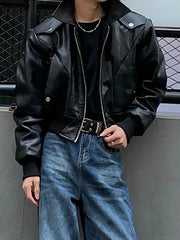 Black Shoulder Pad Biker Jacket