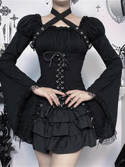 Gothic Strappy Off Shoulder Halter Blouse