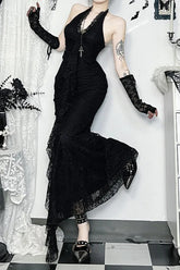 Vintage Palace Gothic Lace Patchwork Sleeveless V-neck Maxi Dress