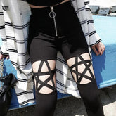 Black Star Lace-Up Cutout Pants