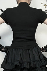 Gothic Cutout Cross Mock Neck T-Shirt
